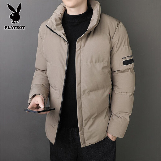 Playboy cotton coat men's winter Korean style trendy and handsome versatile down cotton coat thickened warm stand collar Jinjiang cotton-padded jacket 005 Khaki XL 120-135Jin Jin is equal to 0.5 kg