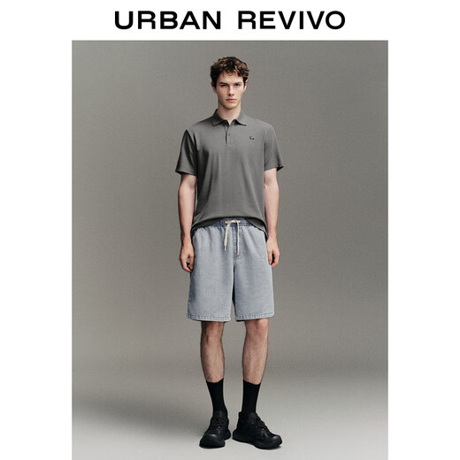 UR2025 new autumn men's casual three-dimensional embroidery pattern short-sleeved polo shirt UMM450108 cool gray L