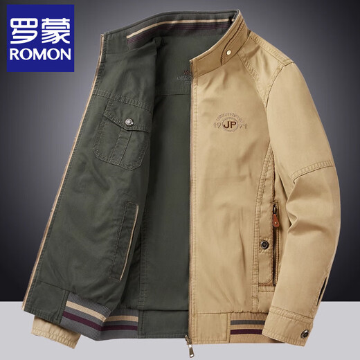 Romon Reversible Jacket Men's 2025 Spring and Autumn New Jacket Middle-aged Dad Clothing Casual Loose Stand-Collar Top