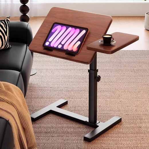 Huixun Jingdong's own brand computer desk bedside table movable lifting home office desk bedroom study table upgraded folding model - walnut color - black frame