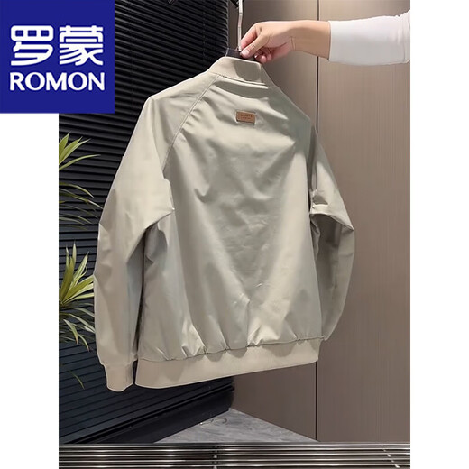 Romon Jacket Spring and Autumn Men's High-end 2025 Latest Baseball Jacket Casual Work Wear Trendy Upper Clothes 1X16/1920 Rice White XL Recommended 135-150 Jin Jin equals 0.5 kg