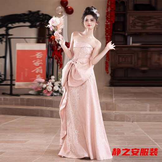 Ma Feixuan's toasting attire, bride's new style, new Chinese style tube top, engagement wedding evening dress, women's dressing gown, back door pink M