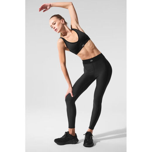 ALO YOGA yoga pants, high-waisted fitness pants, Airlift Pilates pants 7/8, high-performance streamlined high-elastic sports pants Black XXS (suitable for waist 59.5 - 62cm)