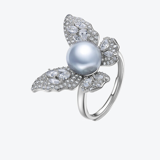 Meluxe S925 silver akoya gray seawater pearl ring butterfly live pearl female ring birthday gift for wife akoya gray 6-6.5mm