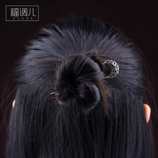 Fu Tiaoer handmade silver phoenix peony U-shaped short hairpin for women in ancient Hanfu style hairpin hairpin Valentine's Day gift 1