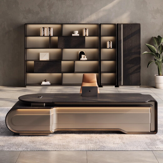 Aosenming high luxury solid wood desk boss desk modern office chairman president desk executive desk computer workbench natural mocha oak grain 2.8 meters boss desk