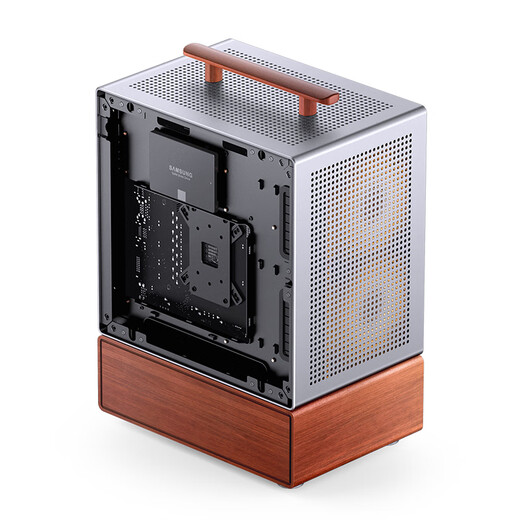 JONSBO T7 silver MATX portable desktop chassis (3mm aluminum alloy shell/10mm North American black walnut solid wood/MATX version/left side)