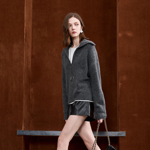 Sancai 2025 Autumn New Slim Pullover Sweater Loose Big Lapel Simple Long Sleeve Casual M