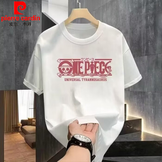 Pierre Cardin One Piece Anime Nika Luffy kurzärmelige Sommer- und Frauen-gleichzeitige T-Shirts Trendy Marke Pure Cotton 220G Vielseitige Männerkleidung Neue V1048 Black S