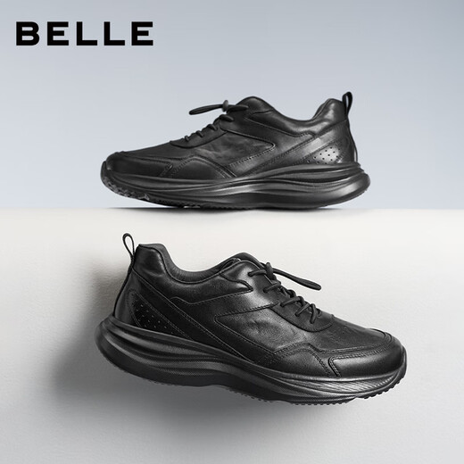 Belle thick-soled walking shoes for men 25 autumn new shopping mall same style cow leather casual sports shoes 8XC01CM5 black 42 (260mm)