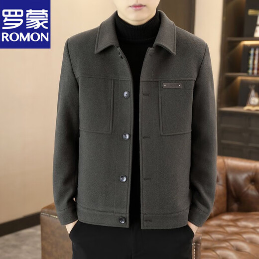 Romon 2025 autumn and winter new men's velvet thickened woolen jacket trendy short slim woolen jacket coat handsome coffee color XL 130-145
