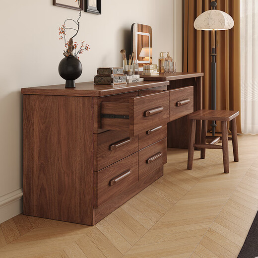 Harmony Home solid wood dressing table bedroom black walnut dressing table drawer cabinet integrated modern minimalist dressing cabinet dresser drawer cabinet + dressing table + makeup stool assembly