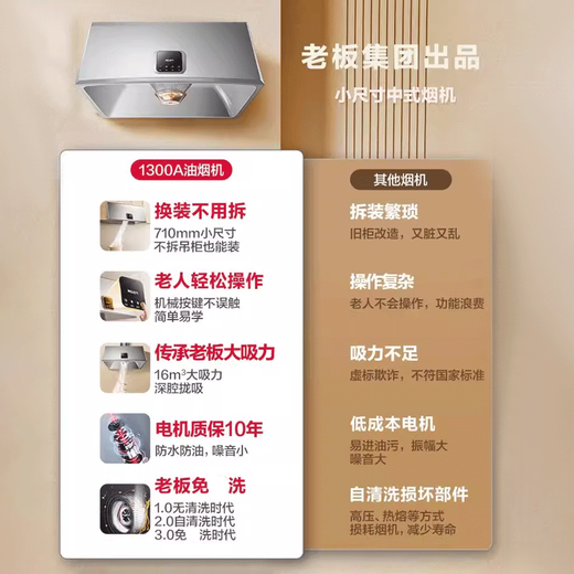 Famous (MQ) Boss 1300A Chinese-style range hood 710mm small size old-fashioned range hood old model home subsidy 20% deep cavity smoke collection large suction exhaust range hood rental use