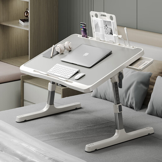 Dayijia bed computer table desk foldable small table laptop stand lazy person can lift dormitory student bay window table silver gray regular style + card slot + anti-slip tray