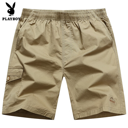 Playboy's new pure cotton casual pants men's summer five-quarter pants loose and young and middle-aged fashion trend elastic straight pants 9272 Khaki L 100-130Jin Jin equals 0.5 kg