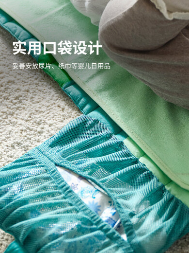 宜家欣IKEA宜家GRONFINK格吕恩芬克婴儿换衣垫婴儿便携式尿布更换垫 可折叠/绿色+摇摇铃