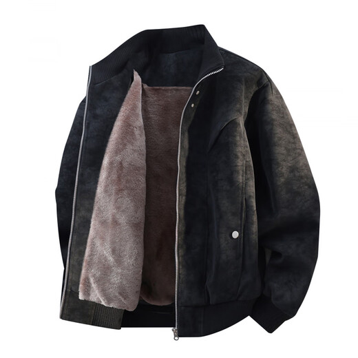 JeansWest American Barn style velvet leather jacket men's winter thickened cotton coat men's large size leather jacket brown velvet 5XL 210-230Jin Jin equals 0.5 kg