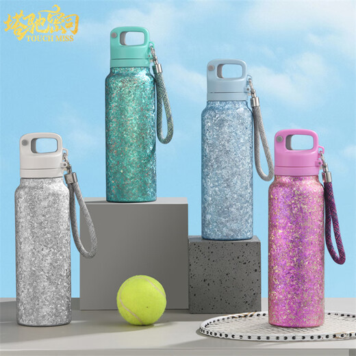 Touchmiss pure titanium thermos cup quick-opening with lock outdoor sports cold cup high-end water cup large capacity cycling double drink cup snowflake powder 500ml