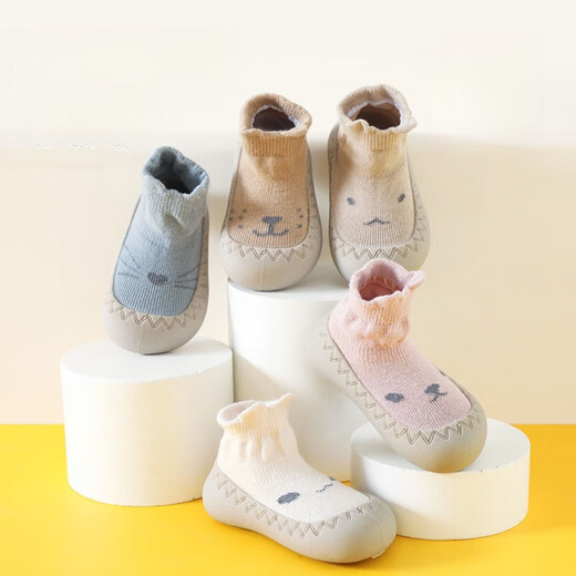 Tutu Dawen Baby Toddler Shoes 0-1-2 Years Old Baby Floor Socks Spring and Autumn Children's Soft Bottom Indoor Early Education Foot Covers Apricot 1 pair One size fits all Inner length 13.2cm, recommended for 12-18 months