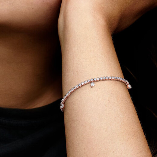 PANDORA Sparkling Tennis Pendant 14k Rose Gold Bracelet Women's Red Silver F