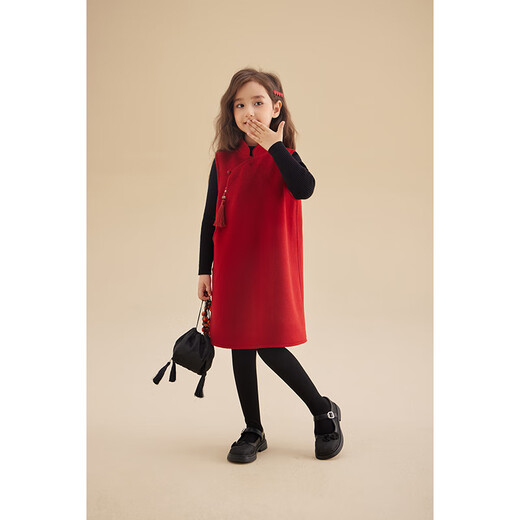 Chenchenma girls woolen dress winter style new Chinese style Tang suit cheongsam improved vest skirt New Year's greetings dress
