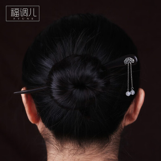 Fu Tiaoer hand-designed 925 silver auspicious cloud white moonstone tassel hairpin for women ancient style Hanfu niche hairpin birthday gift 1 piece