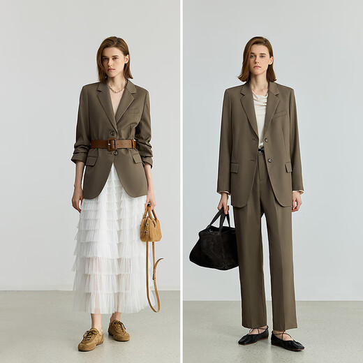 LILY2025 new autumn women's clothing contains sheep wool worsted retro old money style casual commuter blazer suit 706 camel M