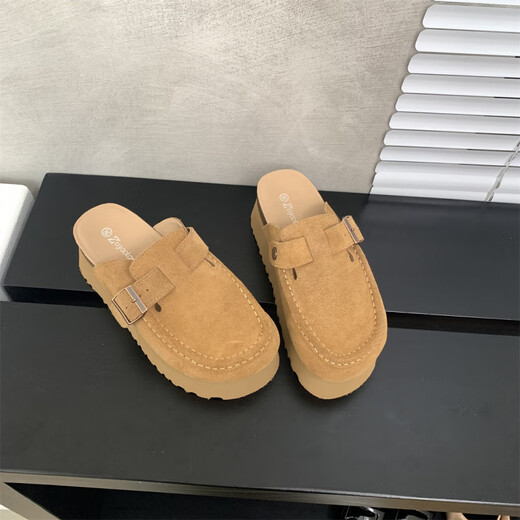 S.Sofea Birkenstock Chaussures pour les femmes au printemps et à l'été Souffranchement de la semelle Cork Mules Retro Style 677-2 APPRICOT CHAMEL COLOR 38