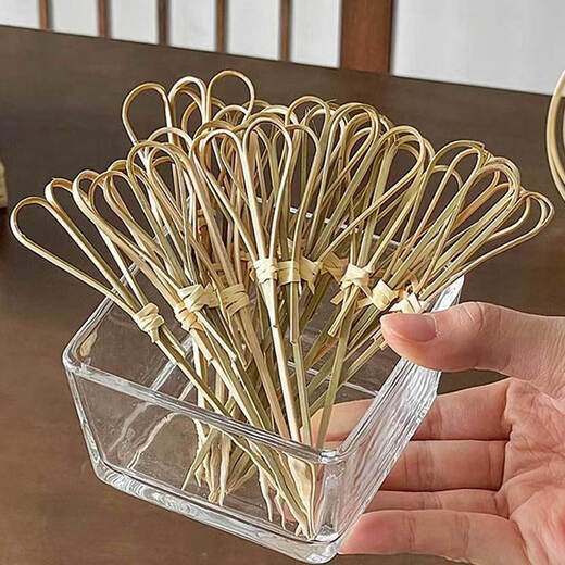 Qinkai disposable creative fruit bamboo skewers and fruit forks for home cocktail art Chinese antique decorative flower skewers for commercial use 12cm upgraded scissors 100 pieces fresh bamboo fruit forks