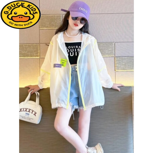 G.DUCKKIDS sun protection clothing for girls summer 2024 new fashionable medium and large children's air-conditioning shirts foreign style beach wear breathable thin jacket white 170 recommended height 160-170cm 13-15 years old