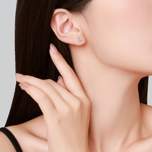 Chao Acer Platinum Earrings for Women PT950 Platinum Diamond Earrings Square Ear Supporting Light Luxurious and High-Level Gift for Your Girlfriend One Pair, Free Silicone Ear Plugs