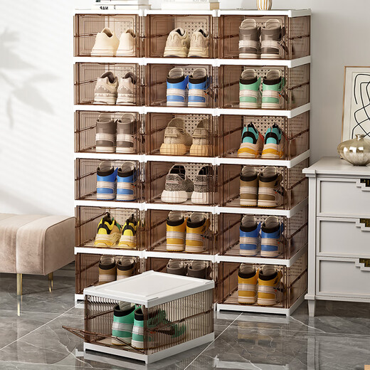 EACHY shoe cabinet installation-free shoe box entry door foldable shoe cabinet home all-in-one cabinet dust-proof shoe rack shoe box brown-6 compartments