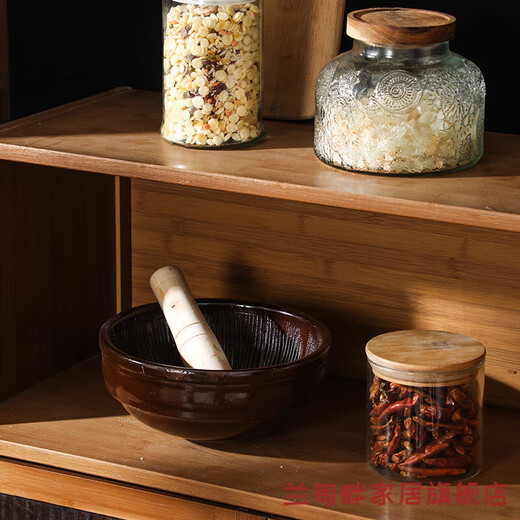 Luxuju old-fashioned hammer for household garlic pounder, pepper, preserved egg, tea bowl, baby grinder, rice paste ceramic pounder, 12cm hammer with stick (short model)