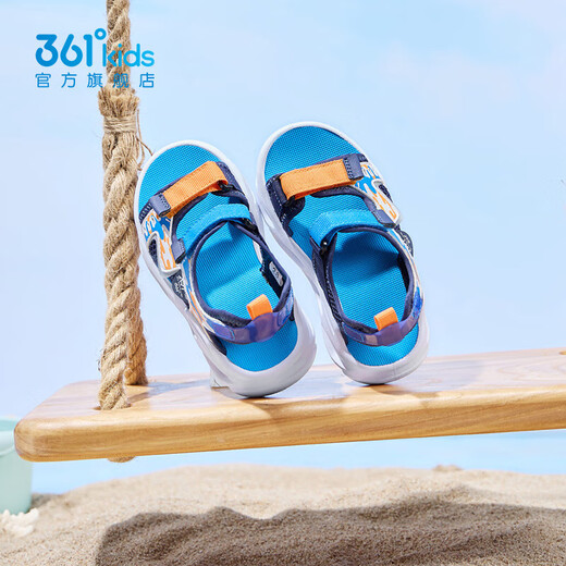 361 Children's Shoes Boys Beach Open Toe Sandals Summer New Children's Shoes Light Blue/Earth Blue/Glory Orange 28