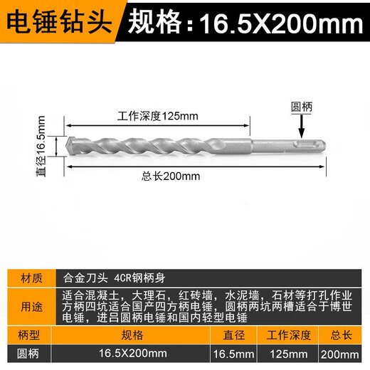 Non-standard impact drill electric hammer drill bit 4cm 55 electric bell 125 vertical head 17mm square handle square handle 4x110