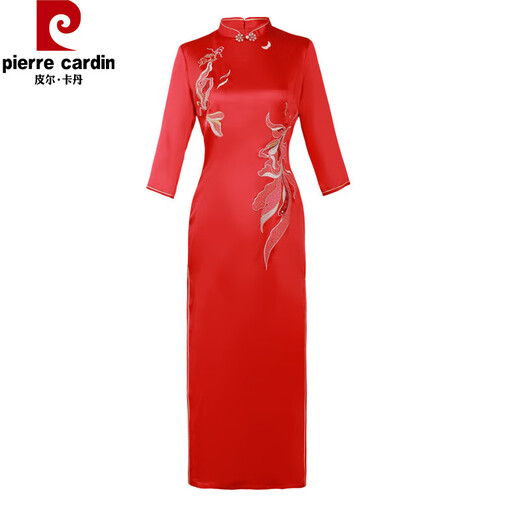Pierre Cardin's new acetate satin cheongsam red double-layer Chinese style retro long wedding banquet toast dress for grandma M's burgundy 4XL recommended 135-150 Jin Jin equals 0.5 kg