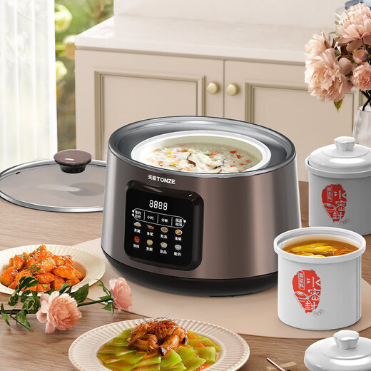 TONZE electric stew pot, water-proof stew pot, stew pot, stew pot, stew pot, household porridge cooker, double steel double stew/one pot and three bladders/2.2L