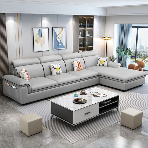 Leather art sofa modern minimalist living room fabric sofa large and small apartment combination cat claw technology cloth sofa color No. 9 - cat scratch leather - latex style 2.8 meters / four people + imperial concubine Please note the color when placing an order