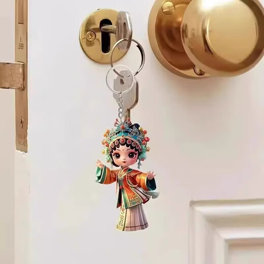 Card flat Chinese style Huadan Peking Opera pendant acrylic opera character keychain drama decoration national trend decoration national trend pendant-blue-1 (packed)