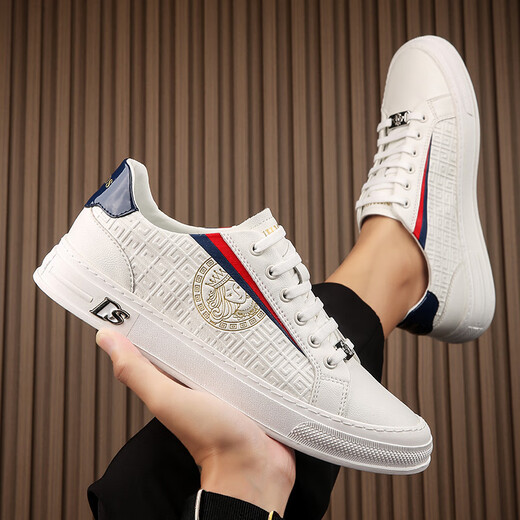 VERSACE JEANS COUTURE Versace Medusa high-end low-top Korean version versatile summer breathable spring trendy shoes for men 9922 white and green [real leather] 38