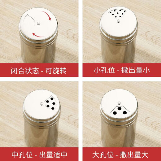 Stainless steel barbecue seasoning jar, sprinkler bottle, pepper seasoning box jar, cumin jar, commercial seasoning storage, two pack, medium size + three-hole screw cap