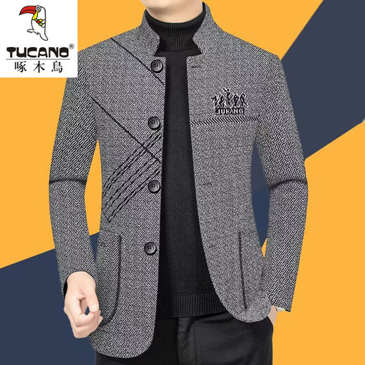 Woodpecker high-end woolen jacket men's coat spring autumn winter stand collar jacket middle-aged men's wool Chinese tunic suit dark gray XL 180/96A recommended 135-155Jin Jin equals 0.5 kg