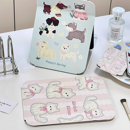 Mirror makeup mirror dormitory foldable mirror desktop makeup mirror portable high-definition beauty mirror student makeup desktop cute cat large soft bread mirror