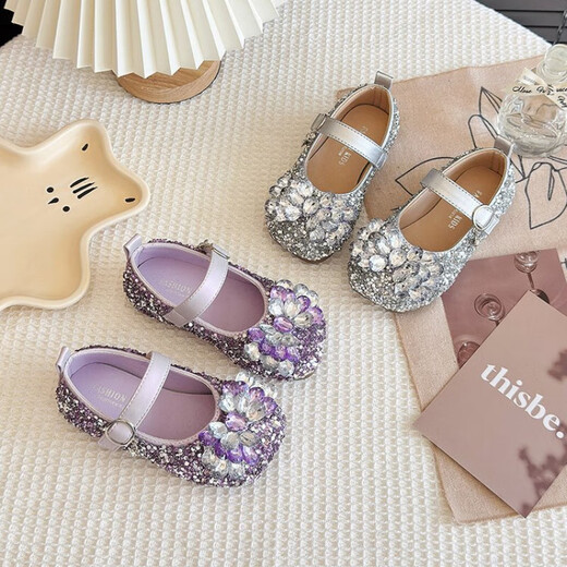 Children's Princess Shoes 2025 Spring and Autumn New Girls' Shoes Soft Sole Little Girls Crystal Shoes Baby Single Shoes Performance Shoes Silver 24