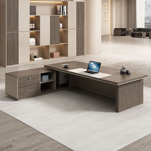 Boss desk simple modern office desk and chair combination executive desk supervisor desk manager desk president desk office furniture gray track + khaki 1.8 meters + boss chair + 2.4 meters filing cabinet