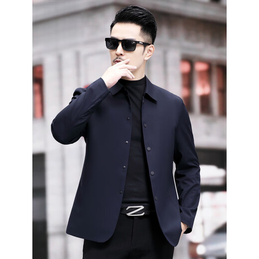 JINBA 2025 new middle-aged men's lapel jacket spring and autumn thin business casual jacket men's 8823 navy blue M 170-