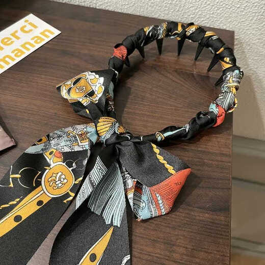 Hesi language retro printed palace flower ribbon headband tied with a hairband integrated fabric silk scarf braided hairband streamer headband orange