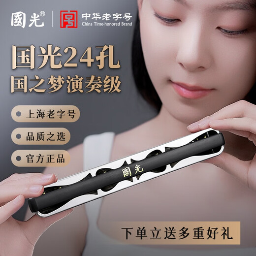 Guoguang 24-hole Guozhimeng performance-grade polyphonic harmonica in C (silver, embedded, glasses case)