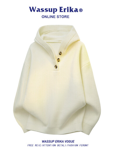 Pupan WASSUP ERIKA American Henley Collar Hooded Sweater Men's Lazy Autumn and Winter Loose Knitwear Casual Jacket Velvet White M100-120Jin Jin is equal to 0.5kg Wearable One Size