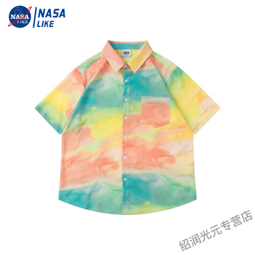 NASALIKEvintae油画港风复古碎花衬衫男夏威夷度假宽松夏季情侣短袖衬衣上 3524绿色 M